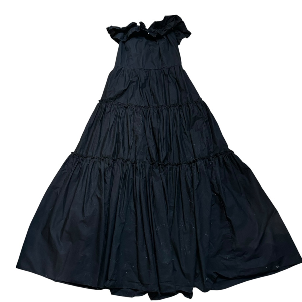 Chepe Italy Black Ruffle cotton, Off-The-Shoulder Tiered Maxi Dress. Small